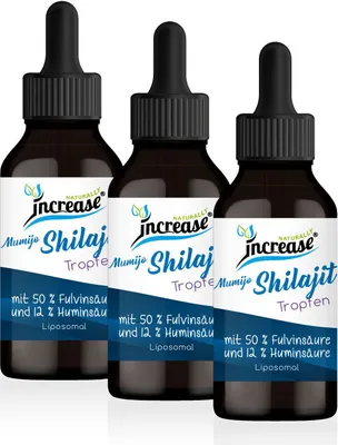 Produktbild von Nimm 3, zahl 2 Aktion Liposomale Shilajit Tropfen hochdosiert - 2000mg Shilajit pro Tag (180.000mg in 3 Flaschen) - 50% Fluvinsäure und 12% Huminsäure