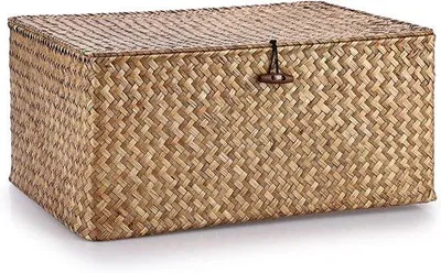 Produktbild von Famanu Aufbewahrungskorb aus Naturmaterial - mit Deckel - 40 x 28 x 19 cm - vielseitig einsetzbar