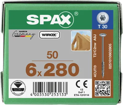 Obrázok produktu pre SPAX® 0251010602805 SPAX® Holzbauschrauben T30 Tellerkopf WIROX 0251010602805 6 mm x 280 mm, 50 St.