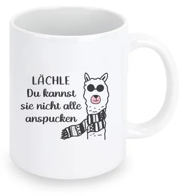 Productafbeelding van Koffiemok met de tekst: "Glimlach, je kunt ze niet allemaal beledigen." Wit, 330 ml, keramiek