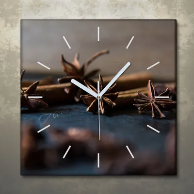 Produktbild von Wohnzimmer Leinwand Uhr Geräuschlos Küche 30x30 Gewürze, Gemüse, Motive, weiße Zeiger
