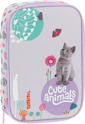 Produktbild von Ars Una Schule Federmäppchen Cute Animals - Kätzchen, violett-grau-grün-rosa, für Mädchen