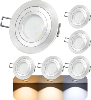 Produktbild von SSC-LUXon RF-2 6er Set LED Einbaustrahler dimmbar flach 30mm - 3 Lichtfarben einstellbar - schwenkbar Alu gebürstet 230V 6W