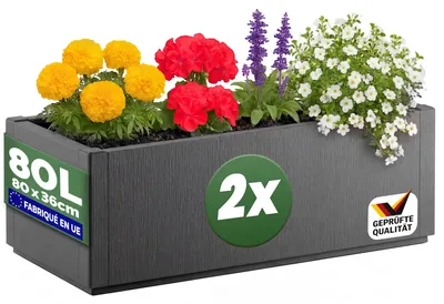 Produktbild von CASARIA® 2x Pflanzgefäß für den Außenbereich, Ethica, aus Kunststoff, 80 Liter, 80x36x35 cm