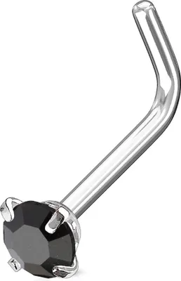 Produktbild von Nasenpiercing Stecker Nasenstecker Stift Nasen Piercing gebogen Zirkonia Kristall L-Form silber-schwarz 0,8 mm