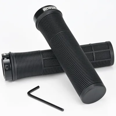 Immagine prodotto di Manopole per bicicletta in gomma antiscivolo, 22 mm, con sistema di blocco in alluminio, ergonomiche, nere, adatte per mountain bike