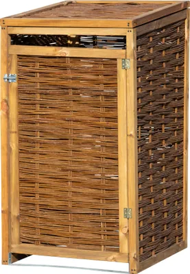 Produktbild von dobar Wetterfeste Mülltonnen-Box aus Holz, aufklappbares Mülltonnen-Versteck für 240l Tonnen, ungeschälte Weide, braun, 70 x 83 x 132 cm