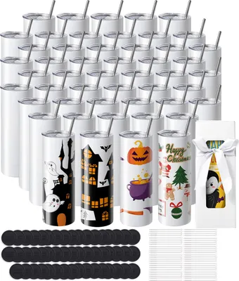 Immagine prodotto di SucceBuy confezione da 50 tazze a sublimazione diritte, da 20 oz, in acciaio inox, personalizzabili con accessori e confezione regalo