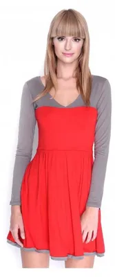 Produktbild von Damen Kleid Dress Glockenschnitt Skaterkleid Langarm Minikleid 2 farbig;S/M Cappuccino/Rot