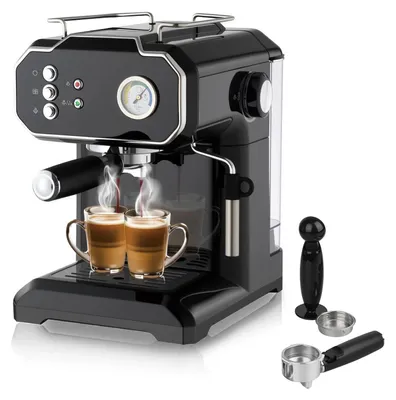 Image de Machine à expresso rétro - Machine à porte-filtre - 850 W - Réservoir d'eau de 1,5 l - 20 bars - Mousseur à lait pour cappuccino et latte macchiato - Prise européenne