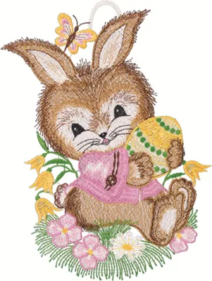 Produktbild von Fensterbild "Hase und Ei", farbig, 16 x 23 cm, Plauener Spitze