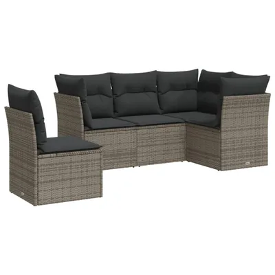 Produktbild von 5-tlg. Garten-Sofagarnitur mit Kissen Grau Poly Rattan