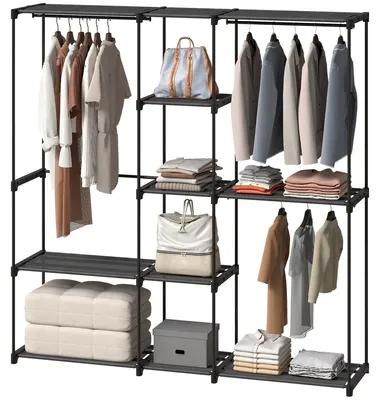 Productafbeelding van Open kledingrek - Kledingrek - 4 planken - 2 ophangzones - 182 × 43 × 185 cm - Zwart