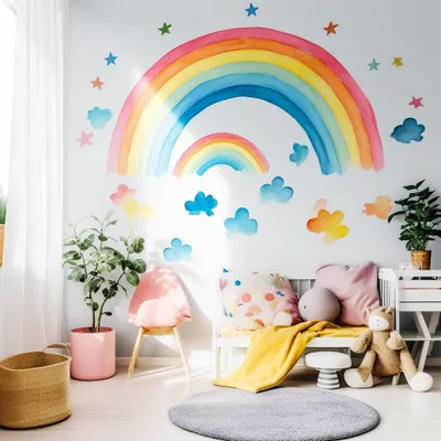 Boho-Regenbogen mit Wolken und Sternen – Decords Wandtattoo, Produktansicht 1