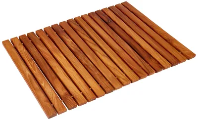 Image de Tapis de douche en bois de teck, modèle TEK4H4060, roulant, dimensions 40 x 60 cm