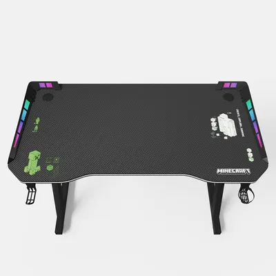 Produktbild von Minecraft Gamingtisch, Schreibtisch mit Beleuchtung und Halterungen