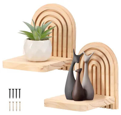 Obrázek produktu pro Dvě nástěnné police v bohémském stylu, dřevěné, rozměry 11,5 x 13,5 x 15 cm, dekorace na zeď