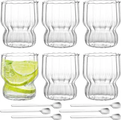 Imagen del producto de Juego de 6 vasos para café de 260 ml, con cucharas y diseño texturizado