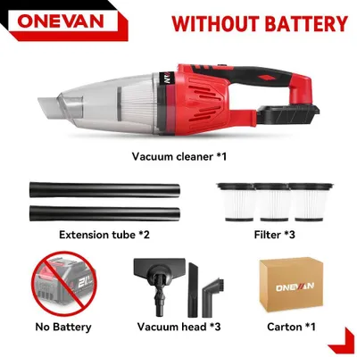 Obrázok produktu pre Ručný vysávač – bezdrôtový, 18 V – motor 1500 W – sací výkon 12 kPa – prenosný, určený na odstraňovanie vlasov a prachu – bez batérie – červený