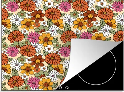 Produktbild von KitchenYeah© Herdabdeckplatte Vintage - Blumen - Muster , 59x52cm, Küche Deko, Glaskeramikkochfeld Herdabdeckung, Abdeckplatte fùr Kochfeld