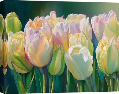 Imagen del producto de Pinturas de flores sobre lienzo – Luca Villa – La elegancia de los tulipanes – 70 x 50 cm