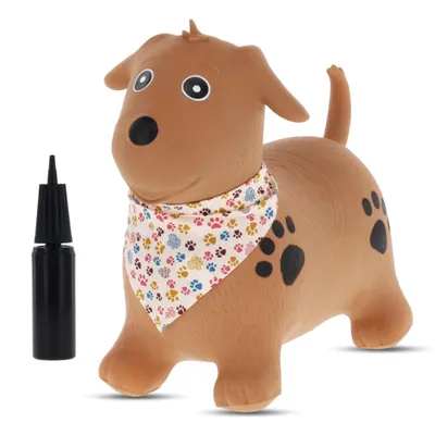 Produktbild von SUN BABY hüpftiere ab 1 Jahr mit Pumpe aufblasbares Hüpfspielzeug aus hochwertigem und strapazierfäh Brauner HUND mit Bandana