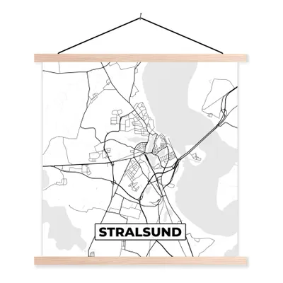 Produktbild von MuchoWow® Textilposter Stralsund - Stadtplan - Karte 120x120 cm mit holzfarbenen Rahmen - Textil-Poster