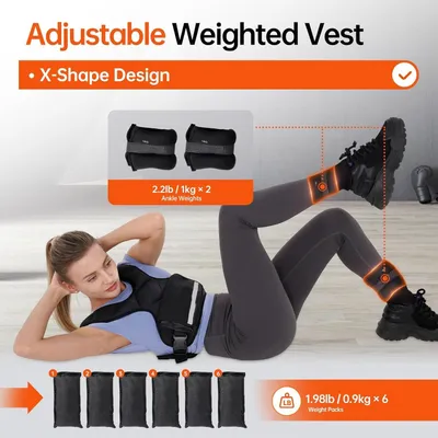 Produktbild von Gewichtsweste 10 kg – Verstellbare Trainingsweste – Inklusive Fußgewichte – Schwarz