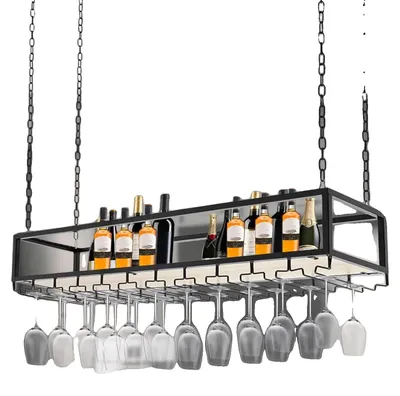 Obrázok produktu pre Zavesiací držiak na poháre, 110 x 25 x 22 cm, nastaviteľná polička, nosnosť 75 kg, dĺžka reťaze 1 m, kompatibilný s podstavcom na poháre s priemerom 4 – 9 cm