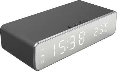 Produktbild von Digitaler Wecker fuer Schlafzimmer Elektronische Uhr mit kabelloser Aufladung fuer Telefon Headset Thermometer Temperatur Datumsanzeige 3 Alarme 12/24H LED-Spiegelbildschirm USB-Aufladung fuer Schlafzimmer Schreibtisch Buero