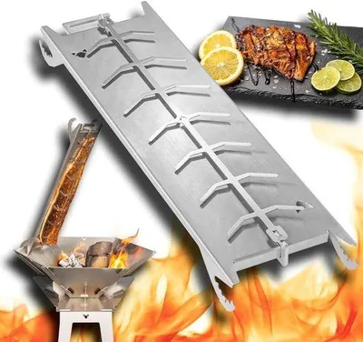 Produktbild von Edelstahl-Fischhalter für Feuerschalen und Grillen mit Spannmechanismus