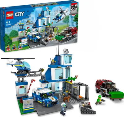 Produktbild von LEGO 60316 City Polizeistation mit Polizeiauto, Müllauto und Hubschrauber, Gebäude zum Bauen mit 3 Figuren, Polizei-Spielzeug für Jungen und Mädchen ab 6 Jahren, Geschenk für Kinder