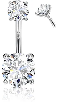 Produktbild von Bauchnabelpiercing 14G 925 Silber & Titan mit Zirkonia, Stablänge 6-12mm