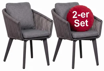 Produktbild von 2er Set Diningsessel Cadiz Rope mit Kissen uni grey