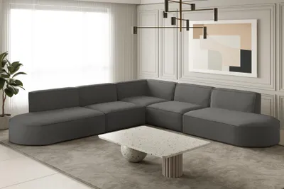 Produktbild von Ecksofa Designersofa PALMA in Stoff Opera Velvet Steel Seite Universal