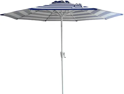 Image de Parasol droit BANDOL rond 2,70m de diamètre à rayures bleues