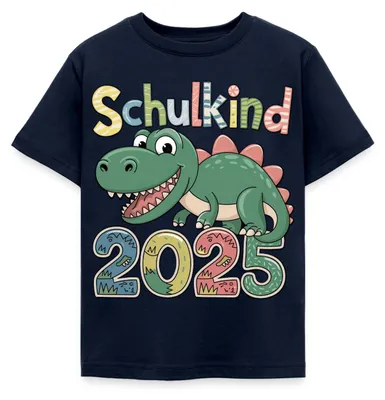 Produktbild von Spreadshirt Schulkind 2025 Erstklässler Dinosaurier Kinder T-Shirt, 98/104 (3-4 Jahre), Navy