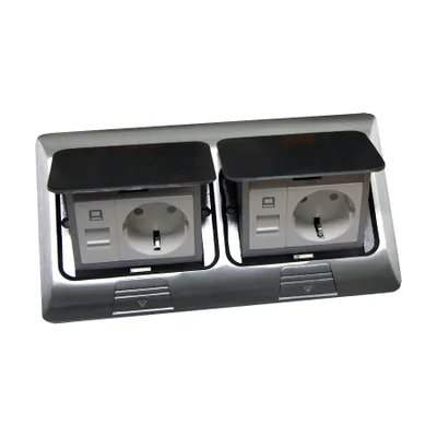 Produktbild von Einbausteckdose Fußbodensteckdose Steckdose 4-fach 2+2 Edelstahl für Boden & Wand
