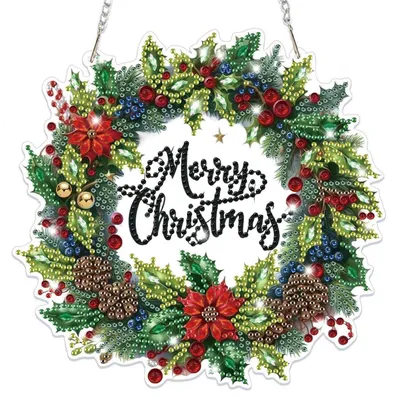 Image de Kit de création de pendentif en forme de couronne de Noël pour la peinture diamant, idéal pour adultes et enfants, parfait pour décorer les portes, les fenêtres et les murs