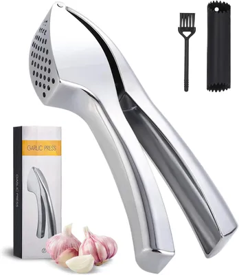 Produktbild von Knoblauchpresse, Knoblauchschneider mit Schäler und Reinigungsbürste