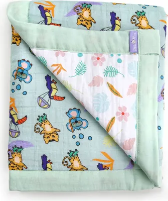 Produktbild von Milk&Moo Jungle Friends Baby Musselin-Decke, -, 100% Baumwolle, 4-lagig, ultraweich, atmungsaktiv, leichte Babydecke für Mädchen