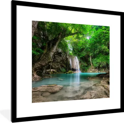 Produktbild von MuchoWow® Gerahmtes Poster Dschungel - Wasserfall - Pflanzen - Wasser - Natur 40x40 cm - Poster mit Schwarzem Bilderrahmen Wandposter Rahmen Foto Bilder - Poster - Plakat im Rahmen