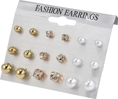 Produktbild von 9 Paare Mode Strass Faux Perle Ohrringe Frauen Ohrstecker Set Schmuck Geschenk-Gold