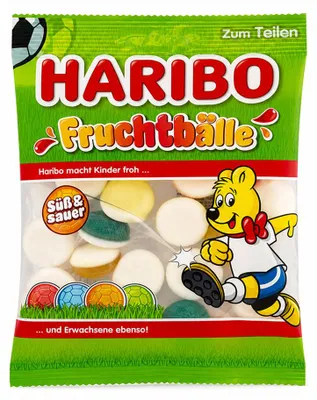 Produktbild von HARIBO WM Fruchtbälle Tüte süß / saures Fruchtgummi mit Schaumzucker 160g