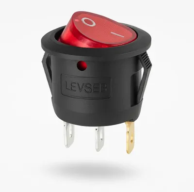 Immagine prodotto di Interruttore a bilanciere 12 V – rotondo – con LED rosso – Ø 20 mm da incasso – a 3 poli – 6 A