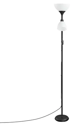 Zdjęcie produktu dla Lampa stojąca z reflektorem sufitowym i regulowaną lampką do czytania | Czarna | 38,5 x 23,5 x 176 cm