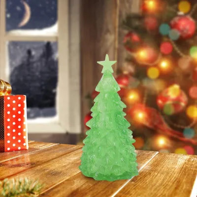 Productafbeelding van Verlichte kerstboom, op batterijen, kunststof tafeldecoratie voor poppenhuis, schaal 1:12, groen