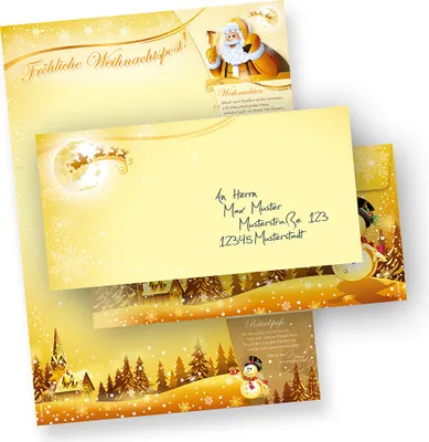 Produktbild von Briefpapier Set Weihnachtspost (500 Sets ohne Fenster) Weihnachtsbriefpapier mit Umschlag - beidseitig - Rückseite mit Weihnachtslieder