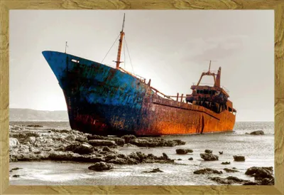 Image de Colourlight - Poster - Shipwreck + cadre amovible, Shinsuke® Maxi MDF chêne, vitre acrylique