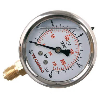 Image de Manomtre, 0-16 bar avec raccord infrieur 1/4" (avec amortissement  la glycrine)